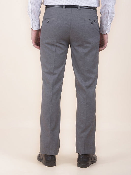 Men's Grey Regular Fit Solid Formal Trouser