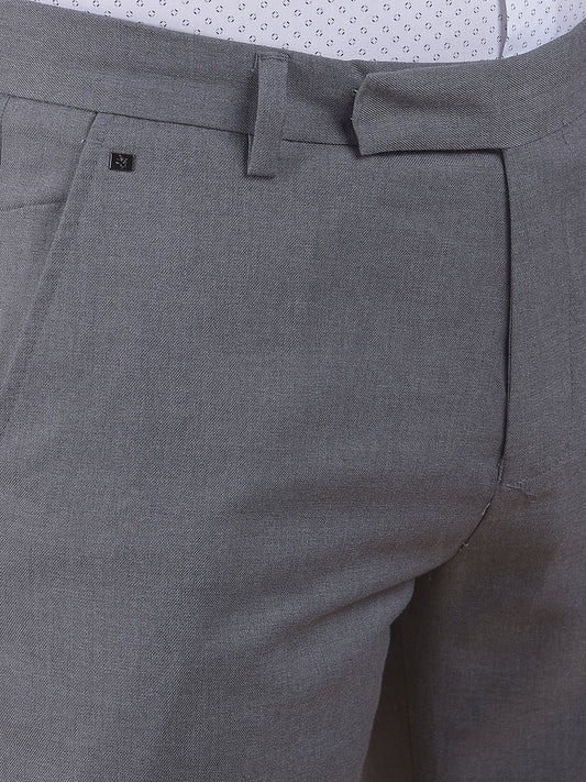 Men's Grey Regular Fit Solid Formal Trouser