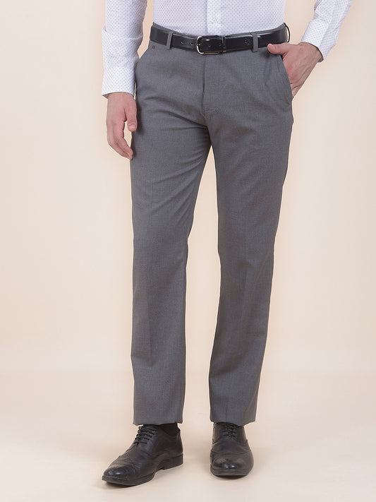 Men's Grey Regular Fit Solid Formal Trouser