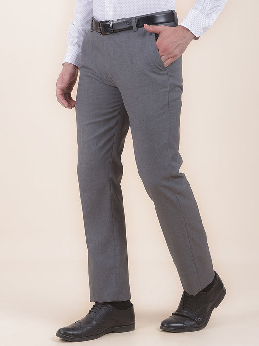 Men's Grey Regular Fit Solid Formal Trouser
