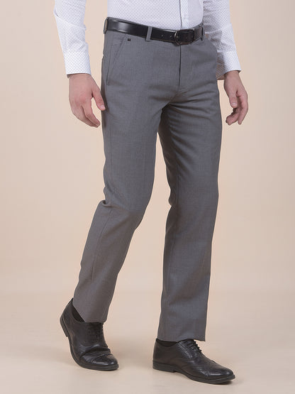 Men's Grey Regular Fit Solid Formal Trouser