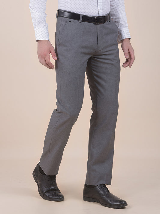 Men's Grey Regular Fit Solid Formal Trouser