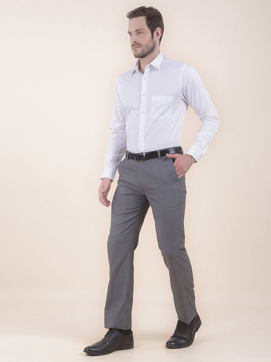 Men's Grey Regular Fit Solid Formal Trouser