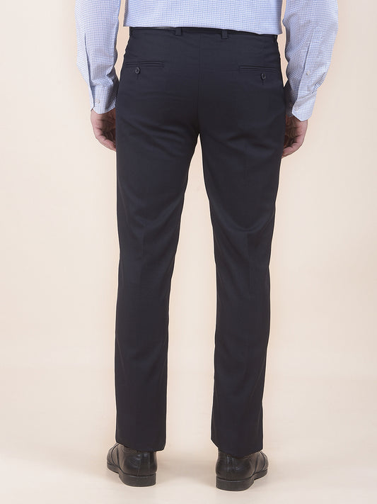 Men's Navy Regular Fit Solid Formal Trouser