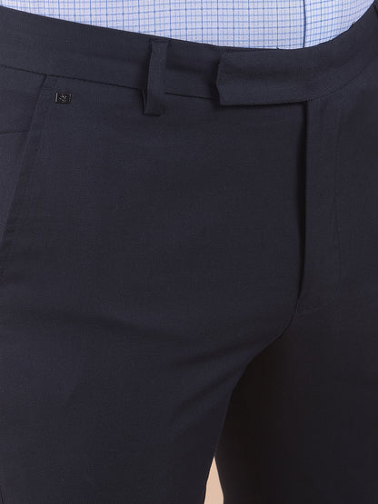 Men's Navy Regular Fit Solid Formal Trouser