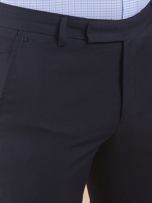 Men's Navy Regular Fit Solid Formal Trouser