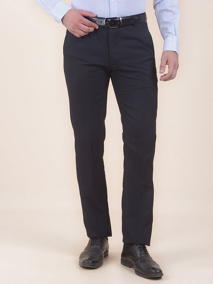 Men's Navy Regular Fit Solid Formal Trouser