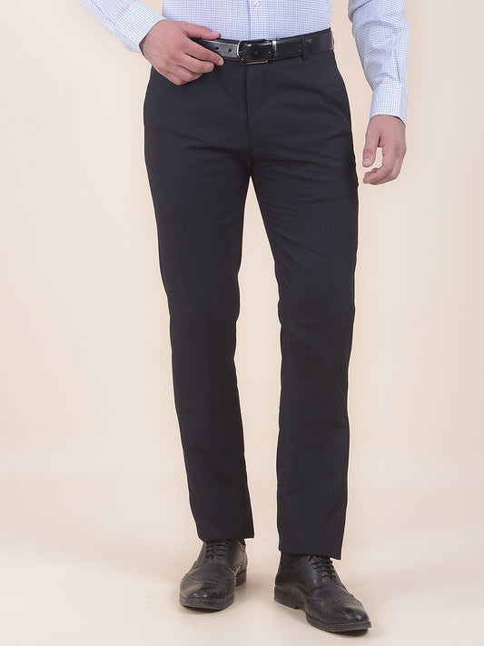 Men's Navy Regular Fit Solid Formal Trouser