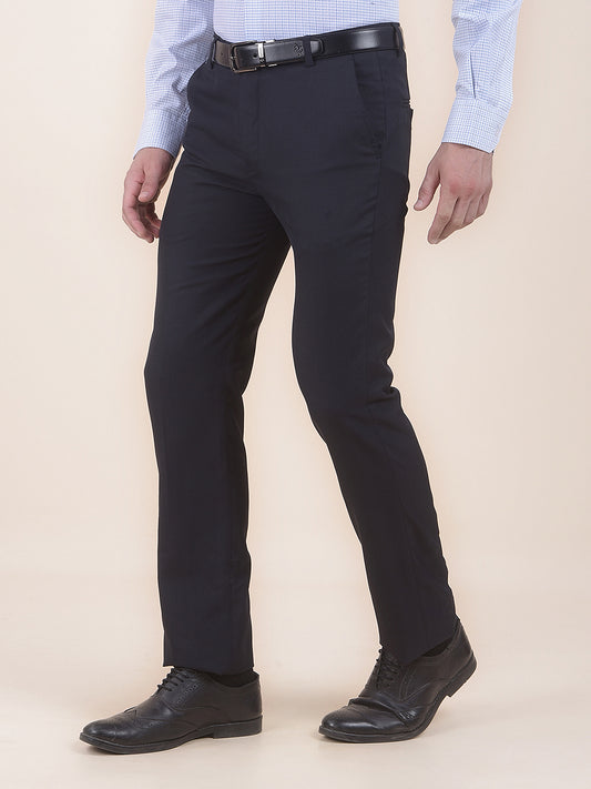 Men's Navy Regular Fit Solid Formal Trouser