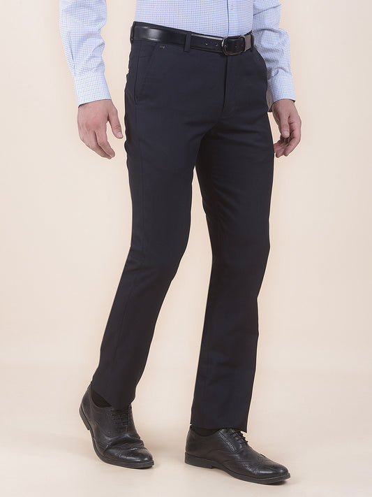 Men's Navy Regular Fit Solid Formal Trouser