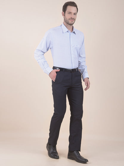Men's Navy Regular Fit Solid Formal Trouser