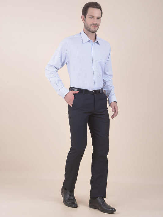 Men's Navy Regular Fit Solid Formal Trouser