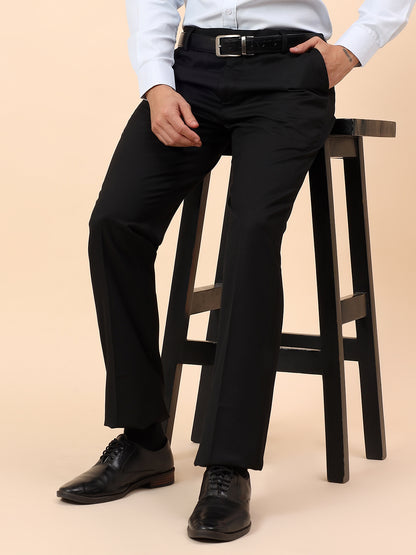 Formal Trousers for Men l Breathable & Soft with Color Fastness Regular Fit Poly Viscose Fabric Solid Pattern Hook & Eye Closure
