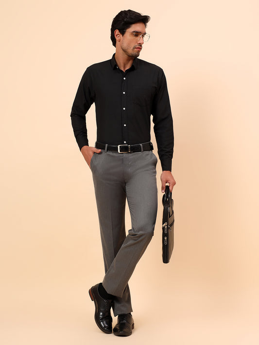 Formal Trousers for Men l Breathable & Soft with Color Fastness Regular Fit Poly Viscose Fabric Solid Pattern Hook & Eye Closure