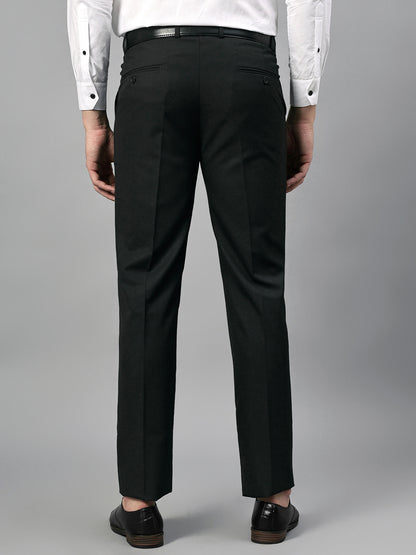 Men's Charcoal Black Self Design Non-Pleated Formal Trouser