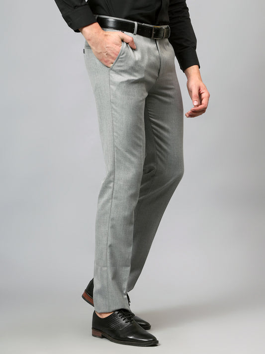Men's Grey Regular Fit Self Design Formal Trouser