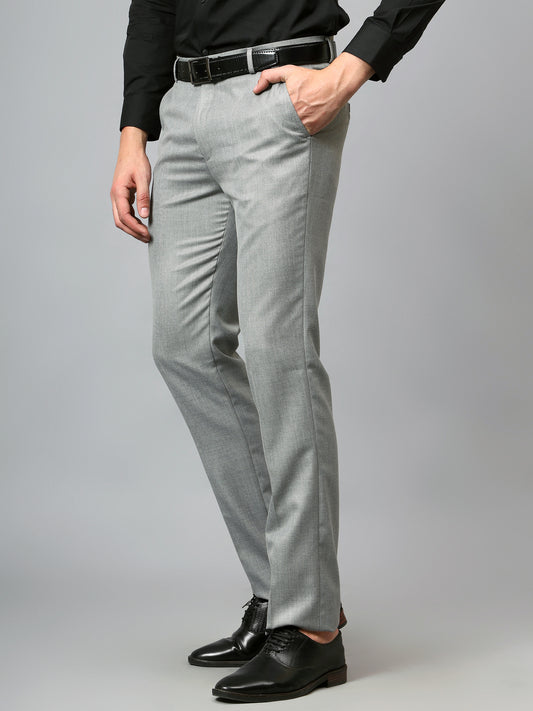 Men's Grey Regular Fit Self Design Formal Trouser