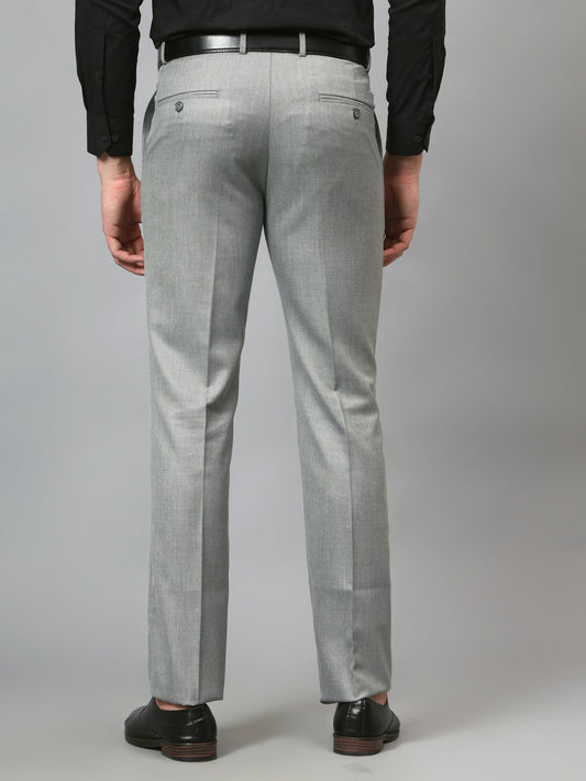 Men's Grey Regular Fit Self Design Formal Trouser