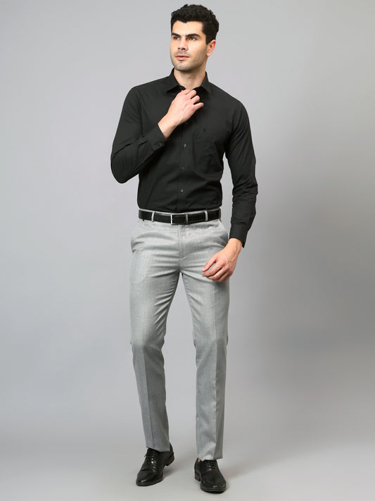 Men's Grey Regular Fit Self Design Formal Trouser