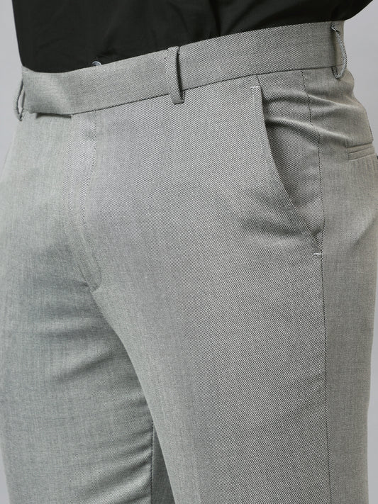 Men's Grey Regular Fit Self Design Formal Trouser