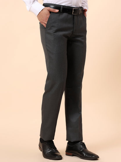 Formal Trouser for Men | Breathable & Soft with Color Fastness Regular Fit Poly Viscose Fabric Self Design Pattern Hook & Bar Closure