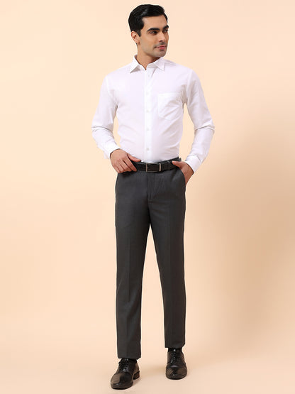 Formal Trouser for Men | Breathable & Soft with Color Fastness Regular Fit Poly Viscose Fabric Self Design Pattern Hook & Bar Closure