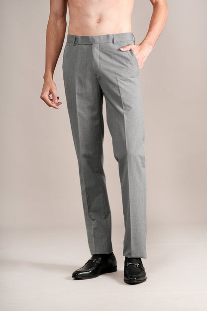 Men's Grey Self Design Non-Pleated Formal Trouser