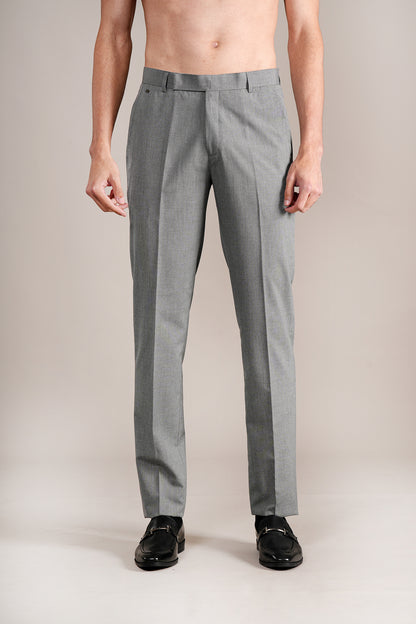 Men's Grey Self Design Non-Pleated Formal Trouser