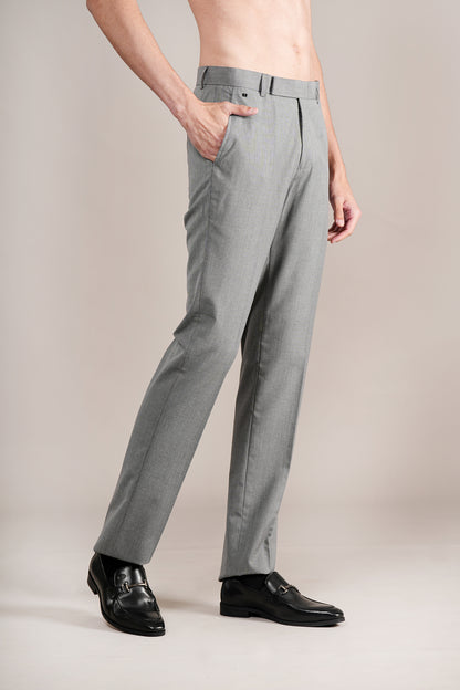 Men's Grey Self Design Non-Pleated Formal Trouser