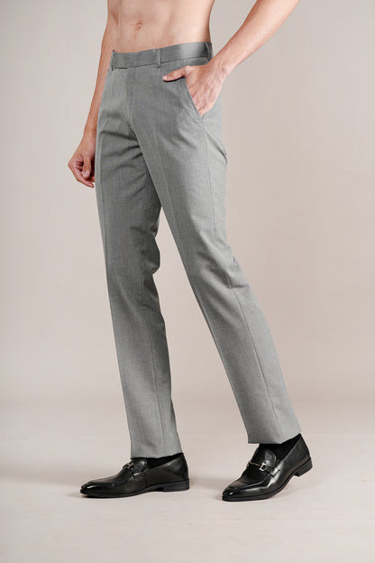 Men's Grey Self Design Non-Pleated Formal Trouser