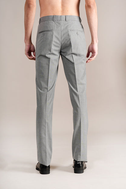 Men's Grey Self Design Non-Pleated Formal Trouser