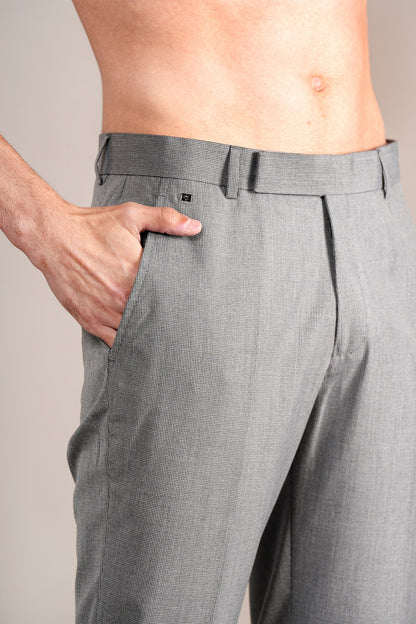 Men's Grey Self Design Non-Pleated Formal Trouser