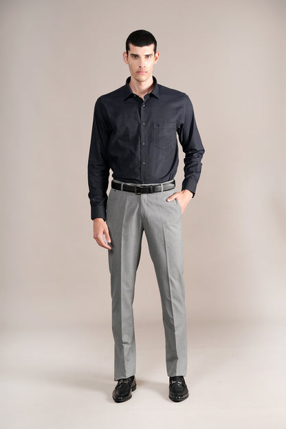 Men's Grey Self Design Non-Pleated Formal Trouser