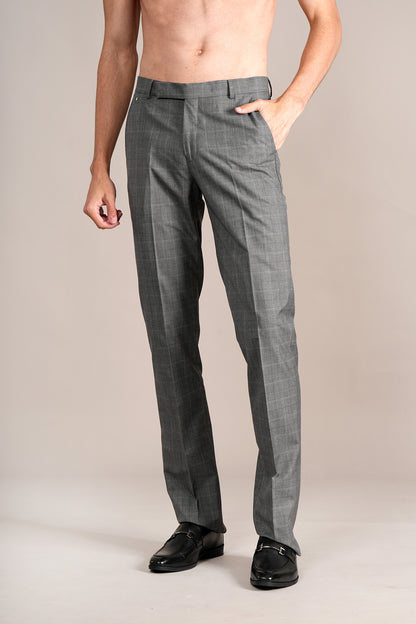 Men's Dark Grey Self Design Non-Pleated Formal Trouser