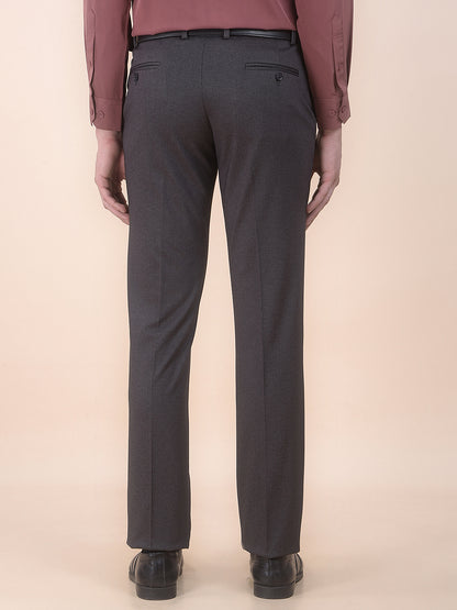 Men's Black Slim Fit Printed Formal Trouser