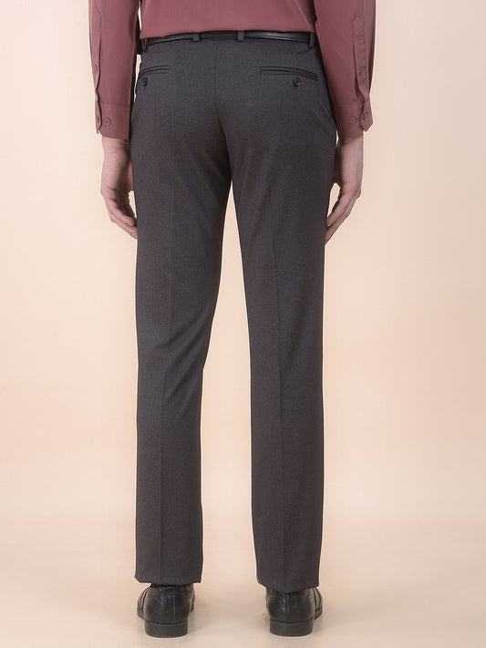 Men's Black Slim Fit Printed Formal Trouser