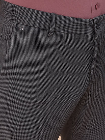 Men's Black Slim Fit Printed Formal Trouser
