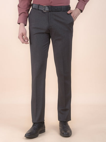 Men's Black Slim Fit Printed Formal Trouser