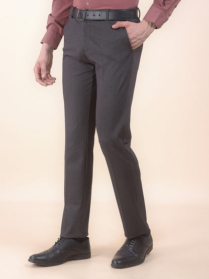 Men's Black Slim Fit Printed Formal Trouser