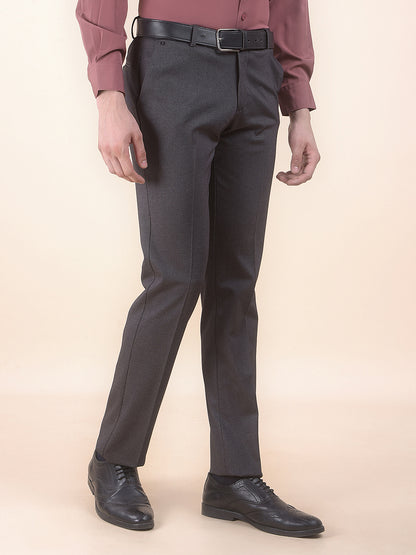 Men's Black Slim Fit Printed Formal Trouser