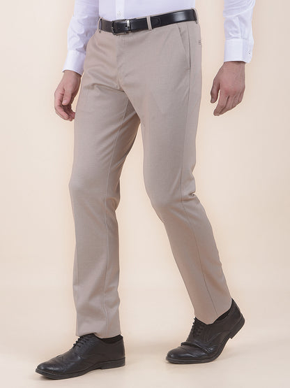Men's Fawn Regular Fit Solid Formal Trouser