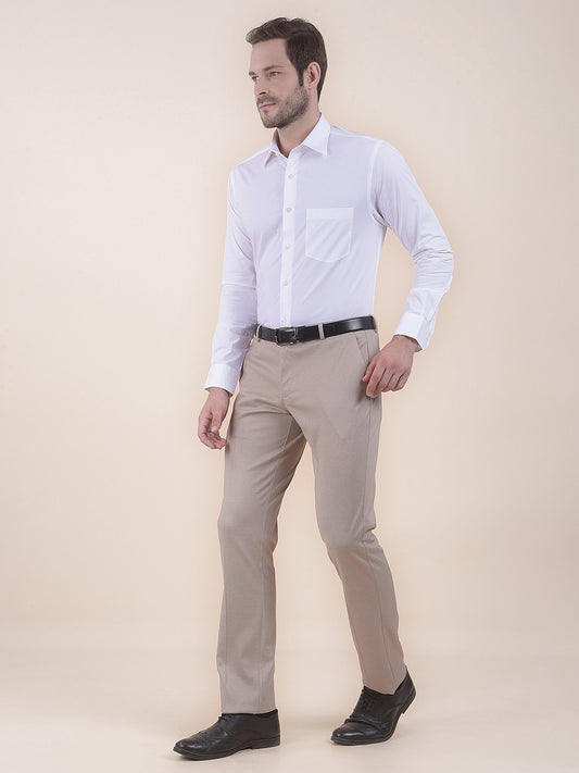 Men's Fawn Regular Fit Solid Formal Trouser