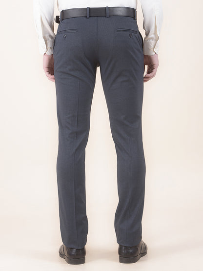 Men's Navy Slim Fit Printed Formal Trouser
