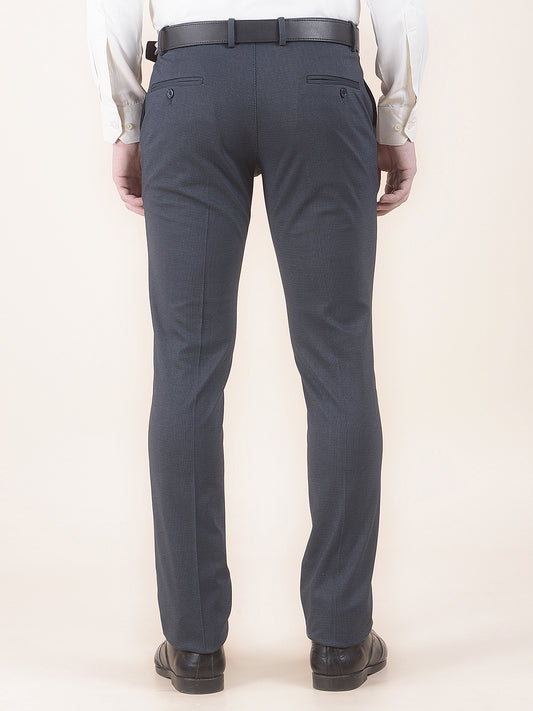 Men's Navy Slim Fit Printed Formal Trouser