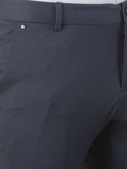 Men's Navy Slim Fit Printed Formal Trouser