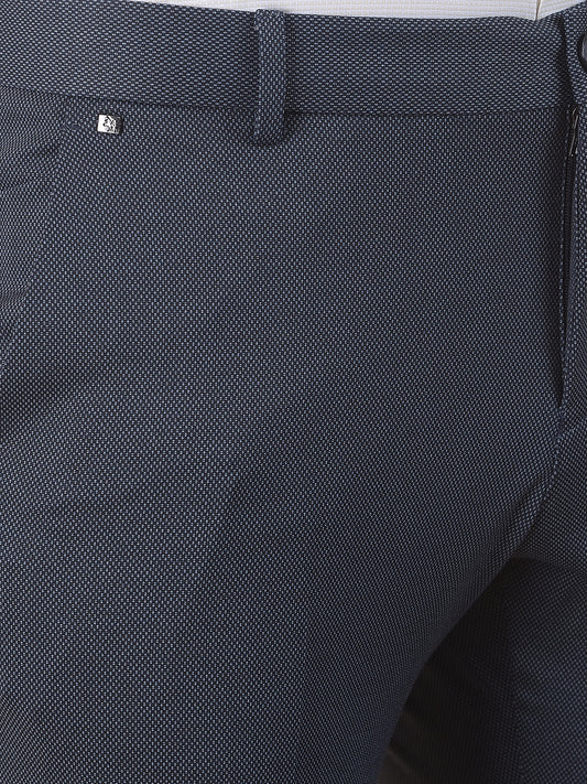 Men's Navy Slim Fit Printed Formal Trouser