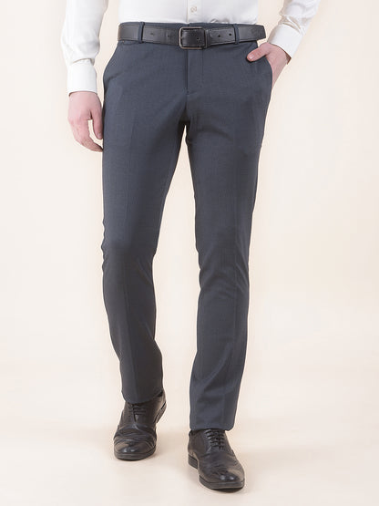 Men's Navy Slim Fit Printed Formal Trouser