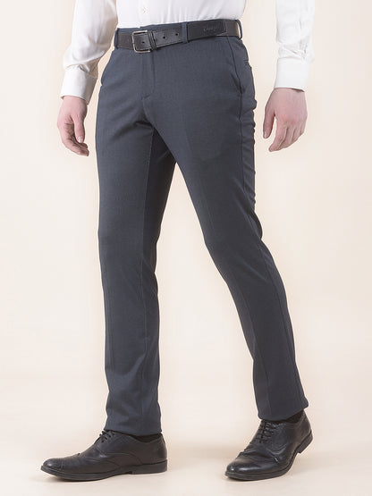 Men's Navy Slim Fit Printed Formal Trouser