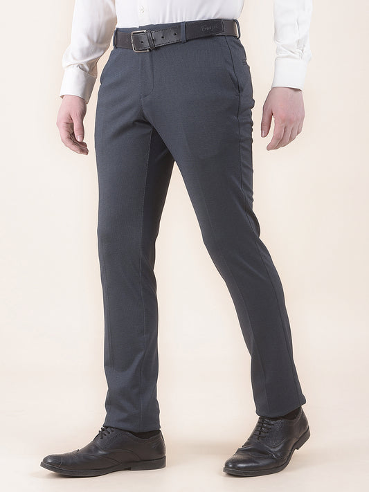 Men's Navy Slim Fit Printed Formal Trouser