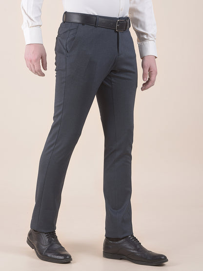 Men's Navy Slim Fit Printed Formal Trouser